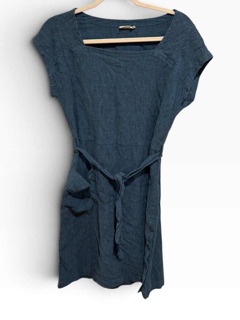 Poetry Linen Cotton Blend Square Neck Tie Dress (no size tag see measurements)
